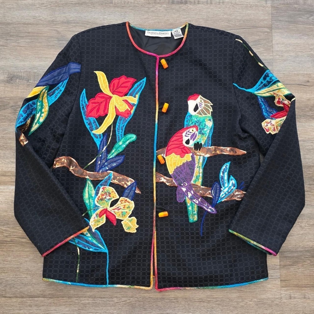 Draper's & Damon's Vintage 90s Tropical Parrot Wearable Art Jacket Petite Small